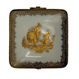 Vintage Limoges France Porcelain Trinket Box Gold Gilded Square Box